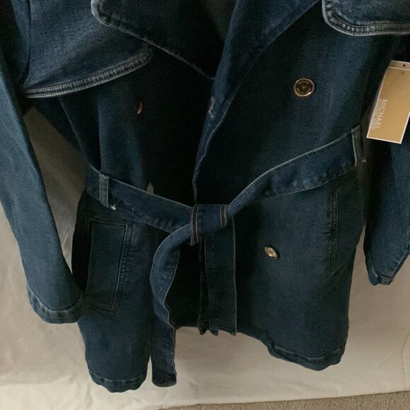 MICHAEL KORS Denim Belted Trench Coat in Lake Blue Wash SZ LARGE - Picture 4 of 8
